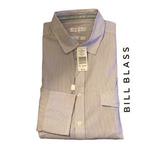 Bill Blass Pinstripe Shirt w/Roll/button Sleeves -‎ Size L